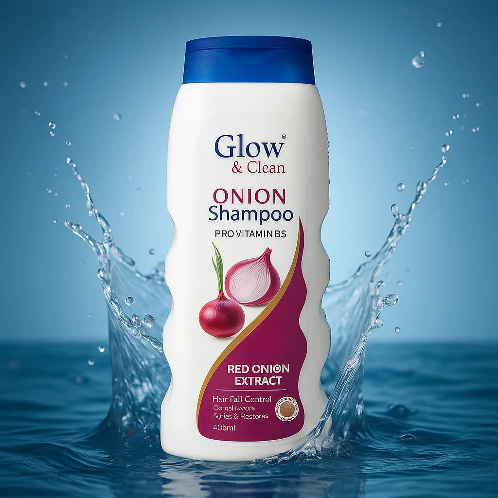 Glow & Clean Onion Shampoo with Red Onion Extract, 400ml, designed for hair fall control and restoring shine.