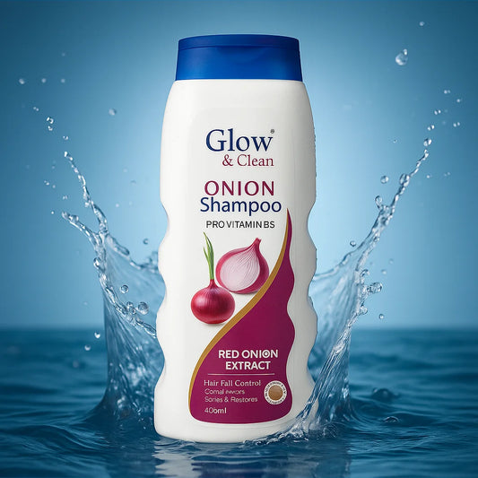 Glow & Clean Onion Shampoo with Red Onion Extract, 400ml, designed for hair fall control and restoring shine.